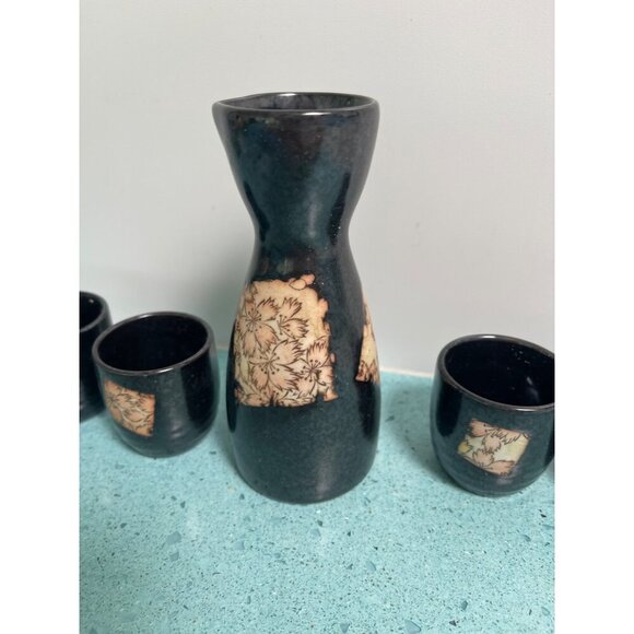 MCI Vintage Saki Set Black Ceramic Boxed Collections Japan - Picture 3 of 8